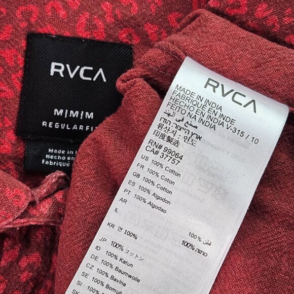 RVCA Button-Down Shirt All Over Print Logo Pocket Short Sleeve Men's Size M - Picture 8 of 10